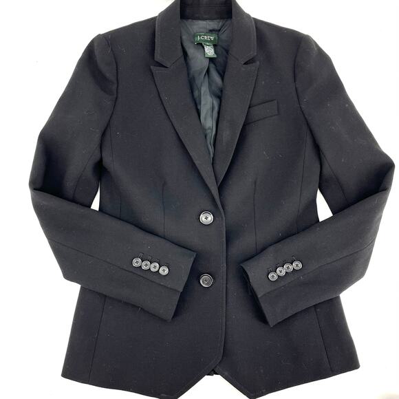J. Crew Women's Black Wool Tailored Single Breasted Blazer Lined Jacket 00 - Picture 5 of 6